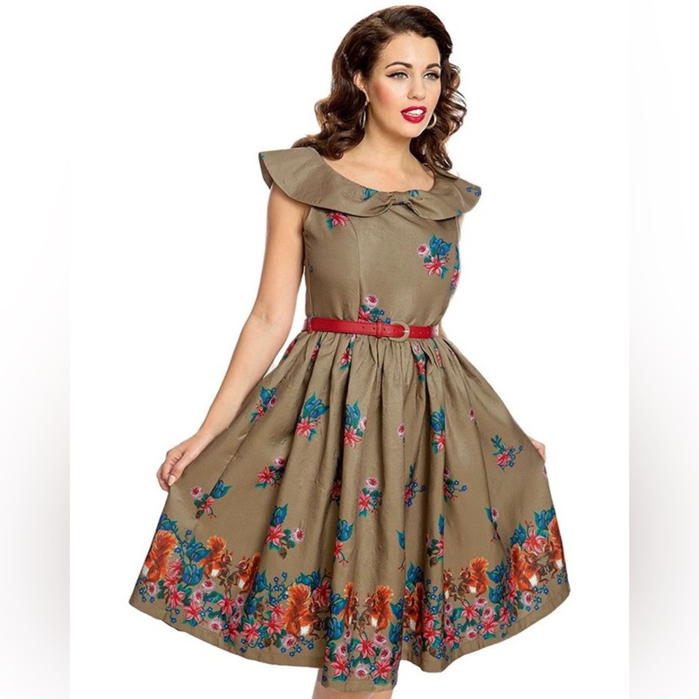 LindyBop Cocoa Brown Fall Squirrel Dress UK 20 US 16 (fits 2X)